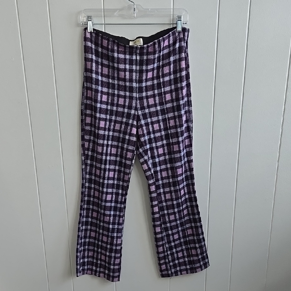 Maeve Anthropologie Pastel Plaid Crop Flare Pants Size S - Picture 12 of 14